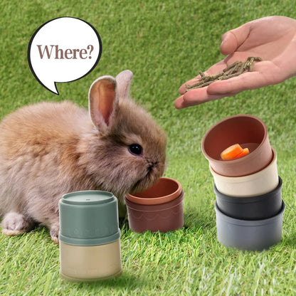 8 Pcs Small Animal Stacking Nesting Cups, Rabbit Stacker Toy, Random Colors, Safe Durable Plastic, Wash-Safe Easy Cleaning, Reusable for Hiding Food & Play, Indoor Outdoor Pet Feeding Supplies