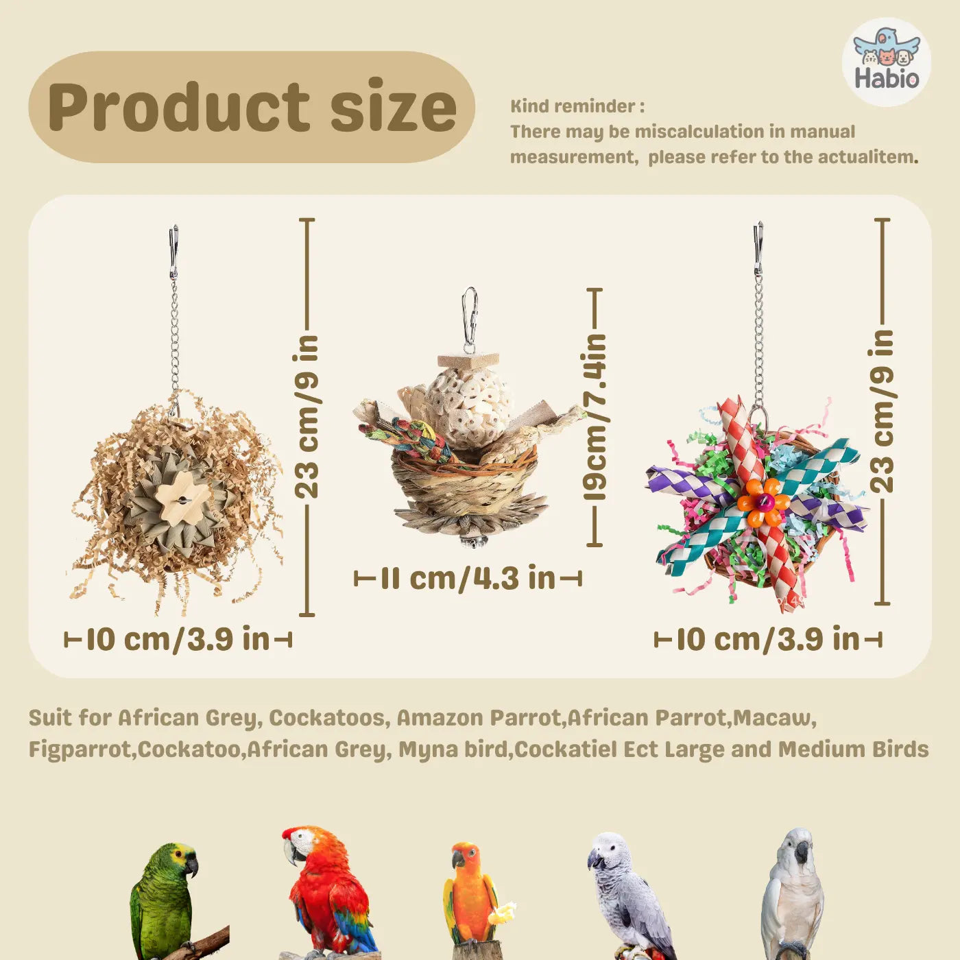 3PCS Parrot Chewing Toy Set - Natural Woven Creative Bird Toys with Shredding Paper, Colorful Hanging Toys for Budgies, Sun Conures & Small Parrots | Bird Cage Enrichment Accessories Parakeet Cage Accessory Toy with Bells