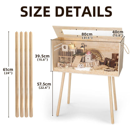 TSYPAIRS 32" Chewproof Wooden Hamster Cage, Small Animal Habitat with Openable Top & Clear Acrylic Panels, Multiple Base Style Options