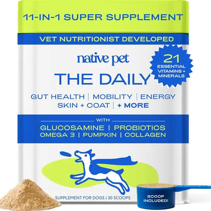 Native Pet Dog Vitamins & Supplements - 11-In-1 Multivitamin Powder for Dogs Food Topper - Collagen, Glucosamine, Probiotics, Omega & More- Supports Healthy Gut, Mobility & Overall Health -30 Scoops