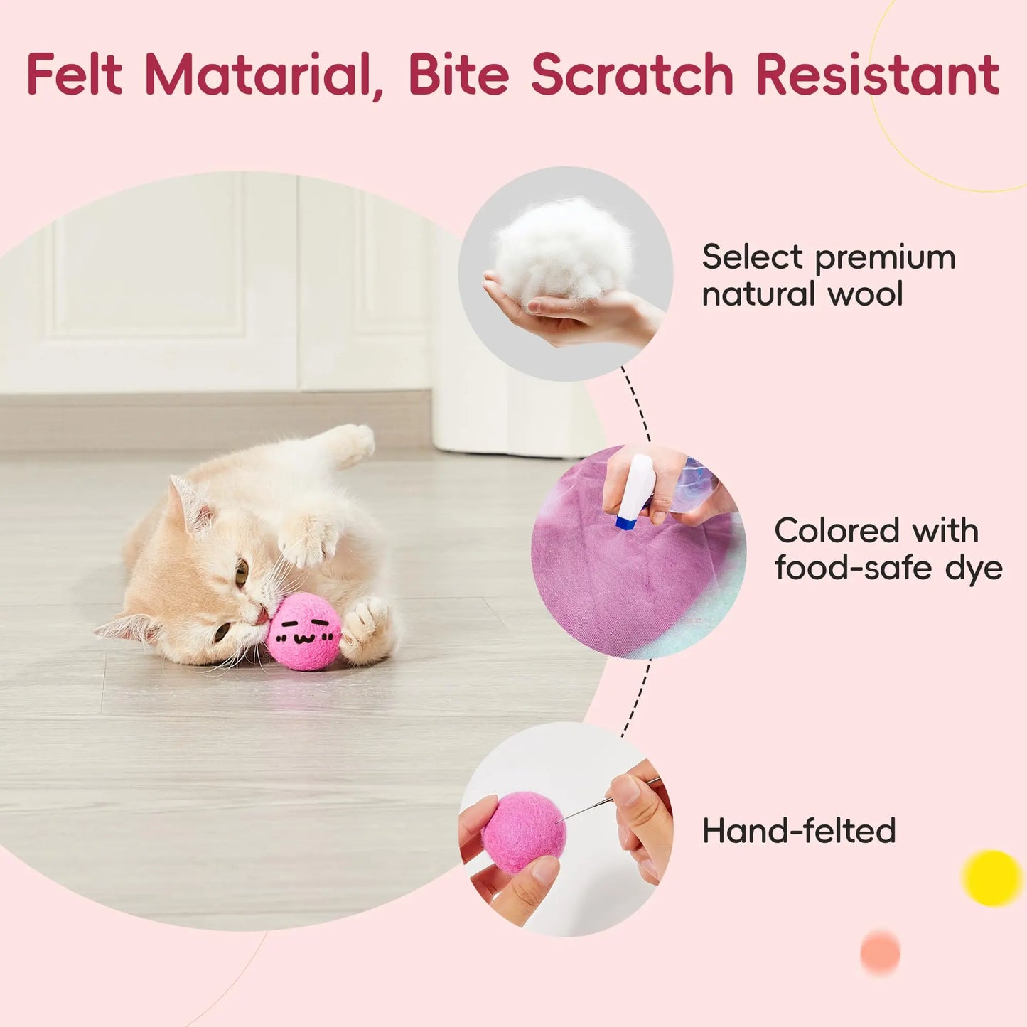 Potaroma 12 Pcs Quiet Play Felt Cat Ball Toys, Cat Kicker Exercise Toys, Fun Colorful Kitty Kitten Toys 1.6 Inches