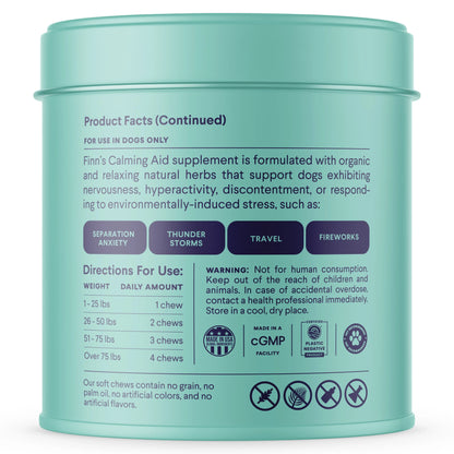 Finn Calming Aid 2-Pack – All-Natural Soft Chew Supplements for Dogs to Promote Relaxation and Calmness