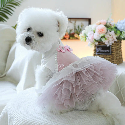 Pet Dress, Cute Flower Decor Pet Dress, Pet Clothes for Small Dogs, Fashionable Pet Clothing for Dogs, Dog & Cat Clothing Supplies