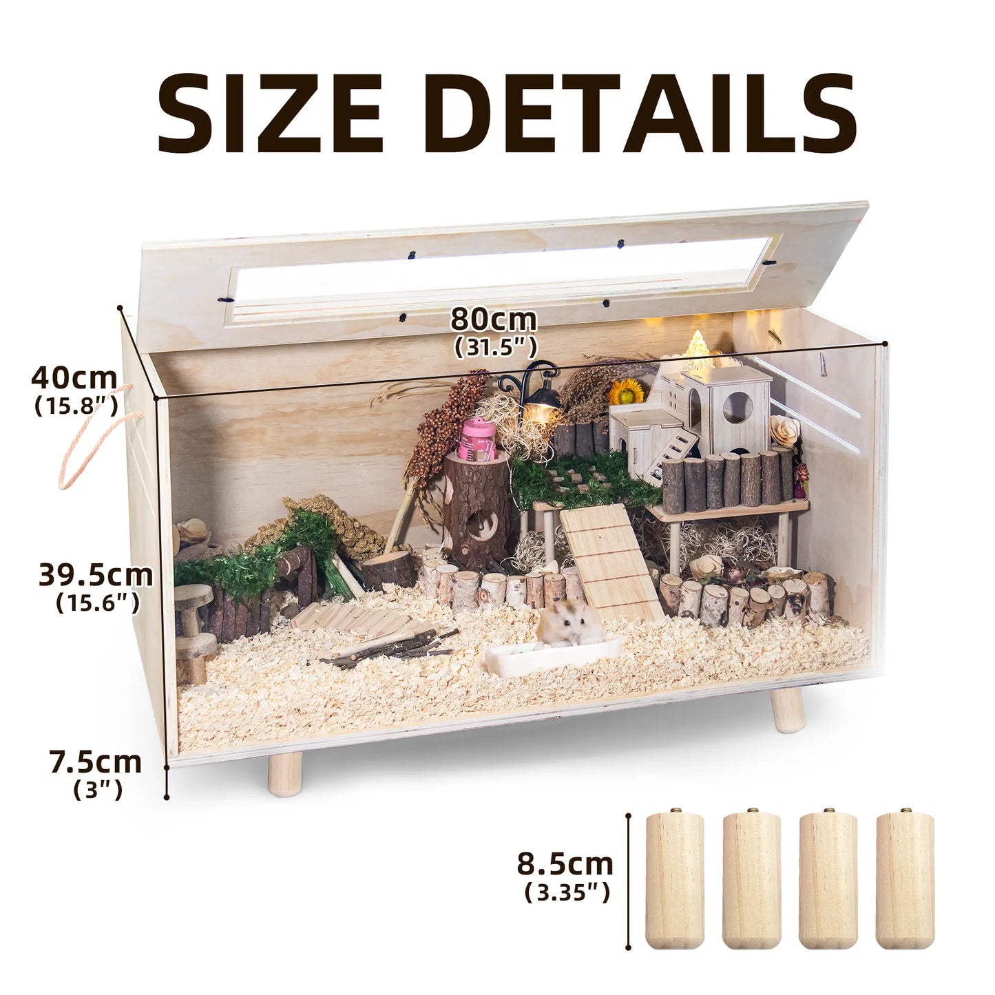 TSYPAIRS 32" Chewproof Wooden Hamster Cage, Small Animal Habitat with Openable Top & Clear Acrylic Panels, Multiple Base Style Options