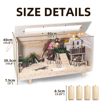TSYPAIRS 32" Chewproof Wooden Hamster Cage, Small Animal Habitat with Openable Top & Clear Acrylic Panels, Multiple Base Style Options