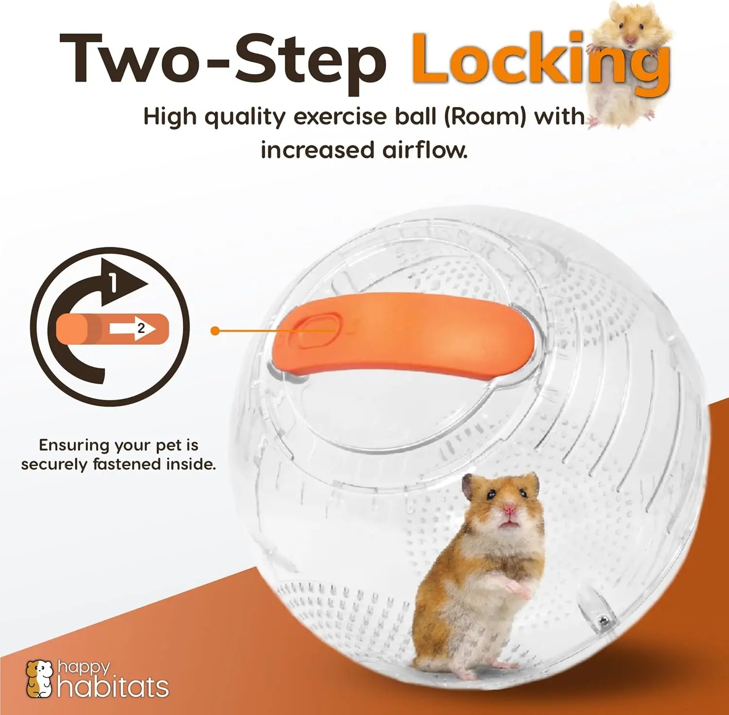 Happy Habitats 7" Roam Clear Hamster Ball - Unique Dwarf & Small Animal Exercise Ball with 2Mm Ventilation Holes & Robust Locking Mechanism for Safe Play