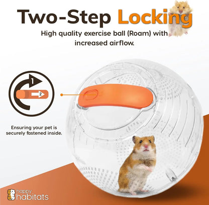 Happy Habitats 7" Roam Clear Hamster Ball - Unique Dwarf & Small Animal Exercise Ball with 2Mm Ventilation Holes & Robust Locking Mechanism for Safe Play